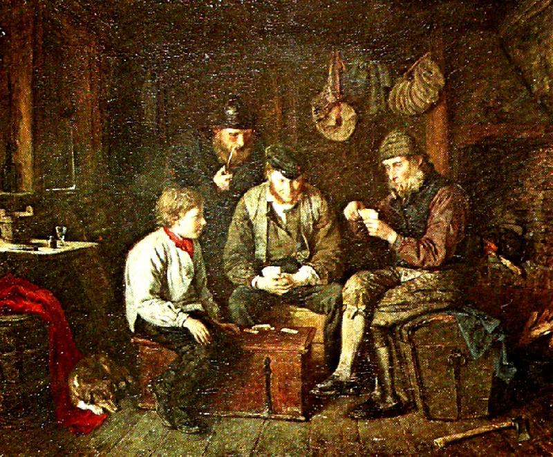 k. e. jansson alandska sjoman spelande kort i en kajuta France oil painting art